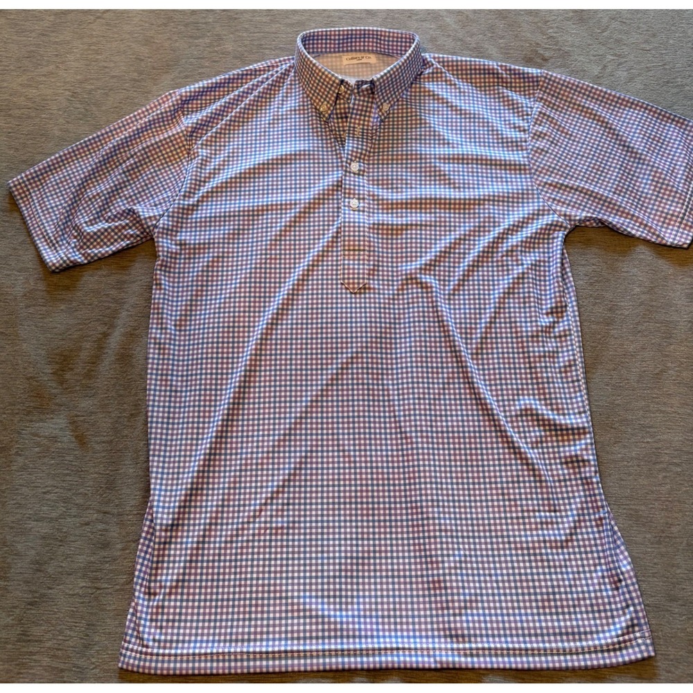 Collars & Co Mens Dress Collar Polo Shirt Large Purple Blue Gingham Check L